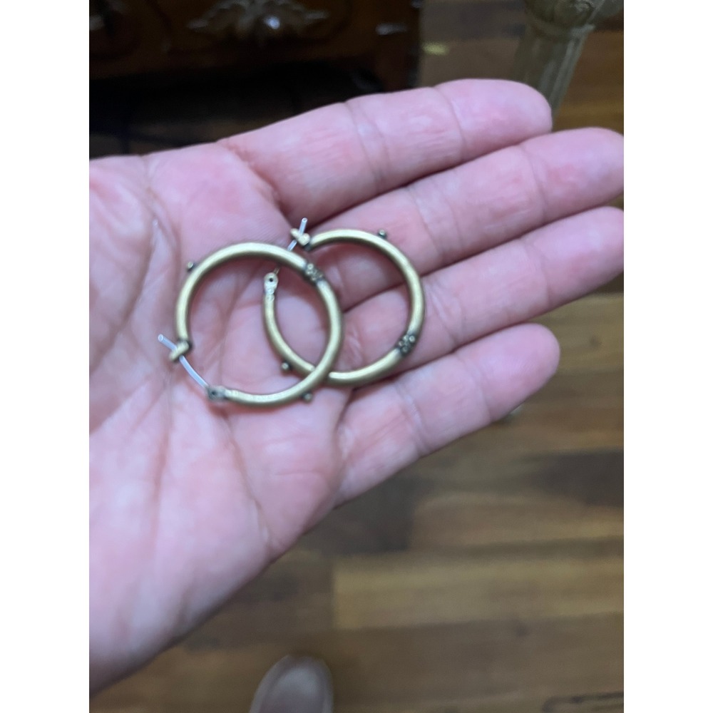 Gold‎ Tone Hoop Earrings with Stud Accents Small Everyday Classic